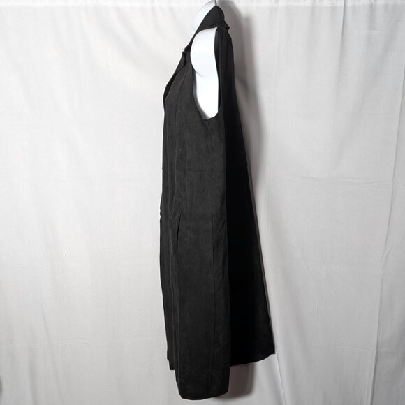 JOAN VASS Black duster VEST CARDIGAN Sz MEDIUM OVERCOAT Faux suede STUNNING - Picture 3 of 7